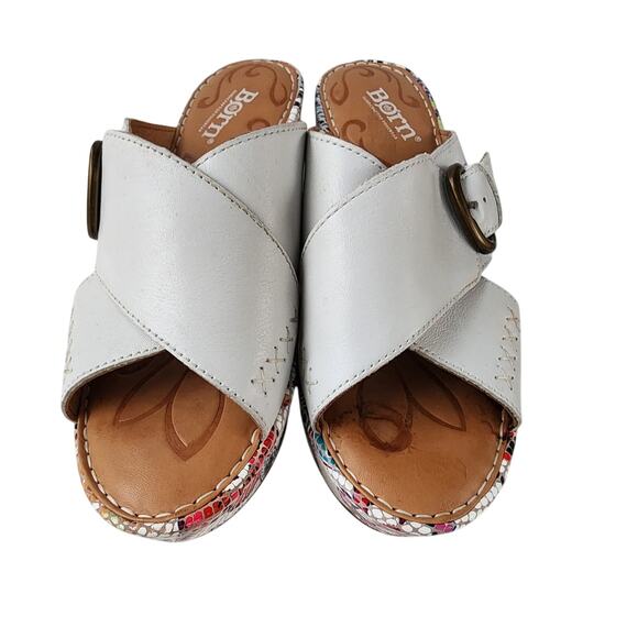 Born Curstyn White Leather Floral Wedge Sandals 7M Comfort Hippie Summergirl - Picture 7 of 9